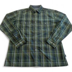 Kuhl Mens Flannel XL Green Plaid  Eluxur Long Sleeve Button Down Hiking Gorpcore